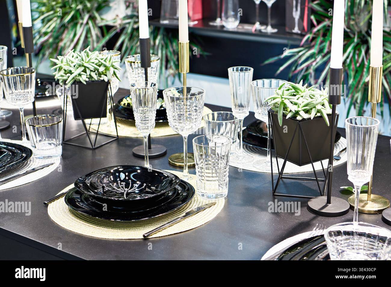 Dinnerware on a served festive table Stock Photo