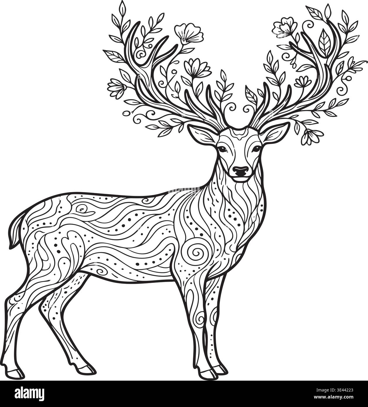 Majestic deer buck illustration featuring intricate swirling body