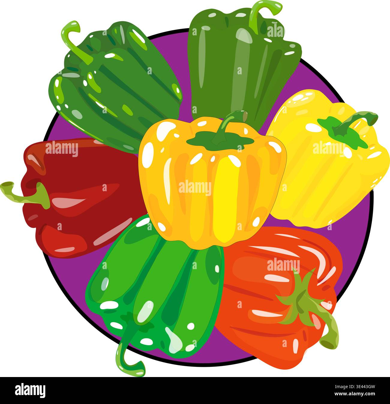 Colorful Bell Peppers Group in a plate Circle. Vector Vegetable Composition Isolated on Transparent Background Stock Vector