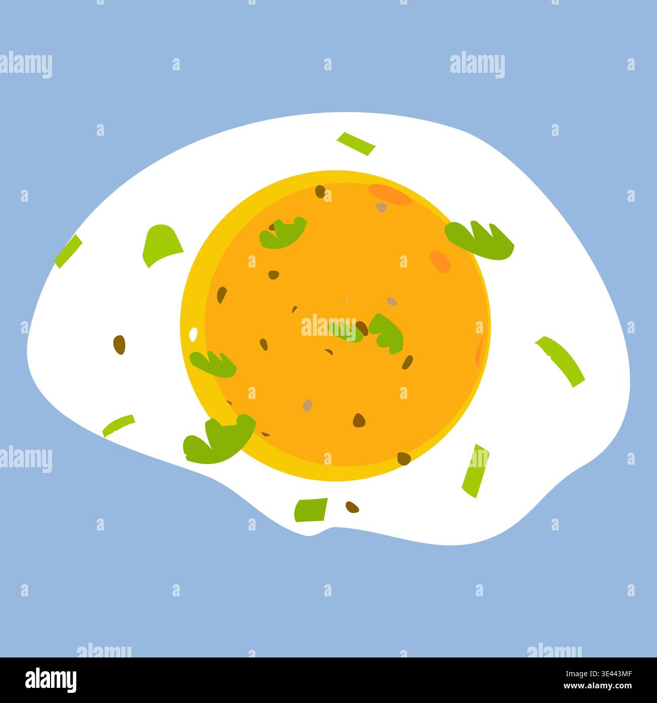 Single Sunny Side Up Fried Egg with Fresh Herbs. Minimalist Flat Vector Illustration Isolated on Transparent Background Stock Vector