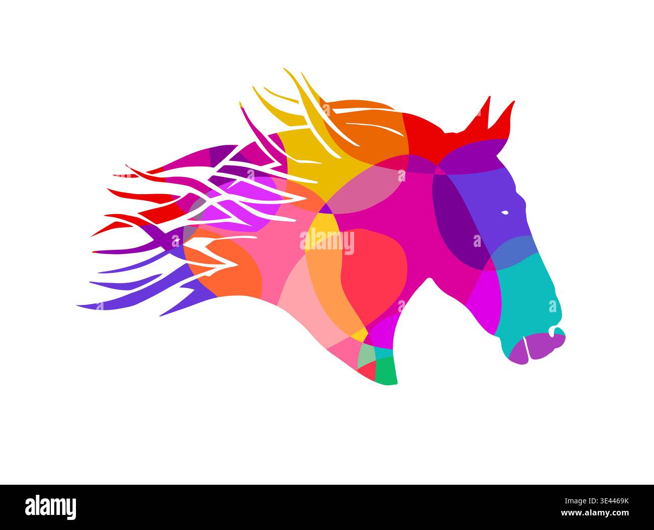 Object: colored horse head. Hand drawn. Not AI, vector illustration. Stock Vector