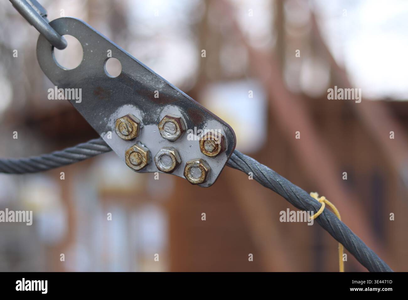 Structural Steel Rope Connection A close-up shows the fastening of steel cables and ropes that are part ...