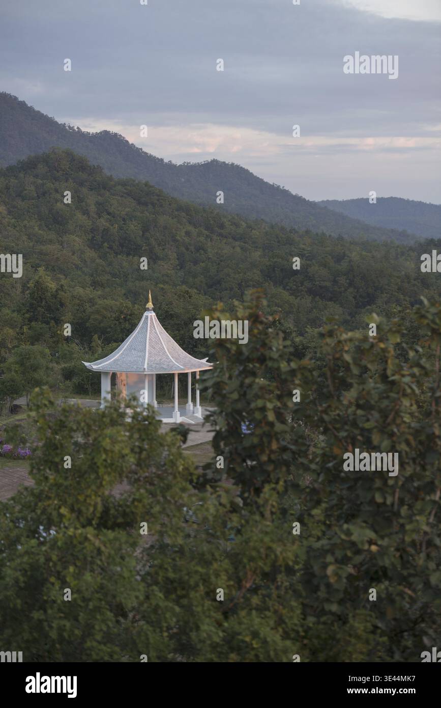A Pavillon at the Wat Phra Bat Phu Pha Daeng or Wat Chalermprakiet Prajomklao Rachanusorn Temple North of the City of Lampang in the Province of Lampa Stock Photo