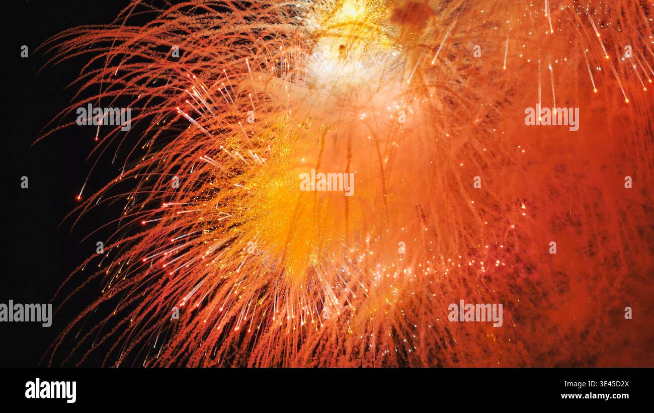 Colorful fireworks exploding in the night sky, creating a spectacular display Stock Photo