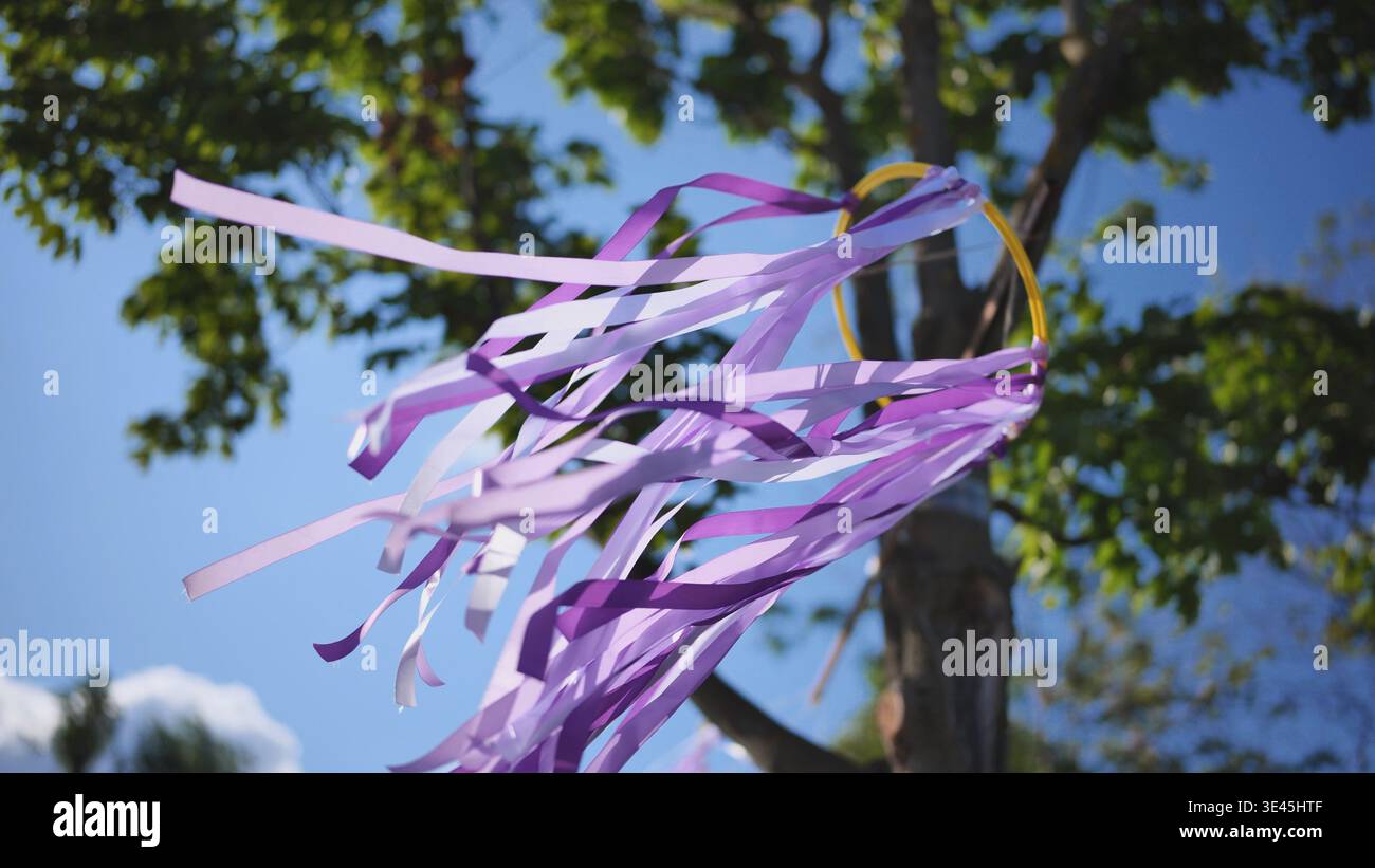 Purple ribbons fluttering in wind, celebrating India Day festival in ...