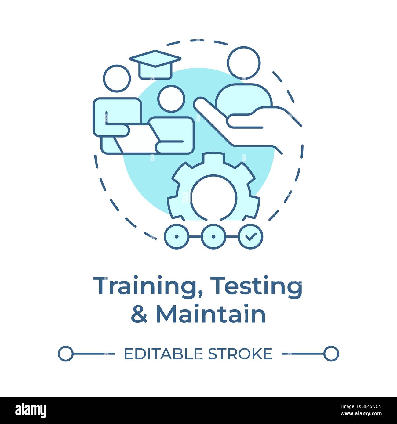 Training, testing and maintain soft blue concept icon Stock Vector