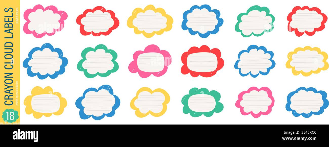 Scribble fluffy cloud labels. Cute doodle wavy frame collection Stock Vector