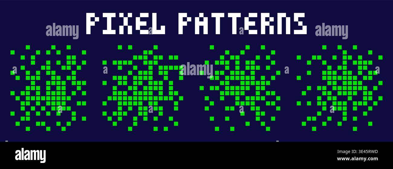 Four pixel art circle shape green patterns. Stock Vector