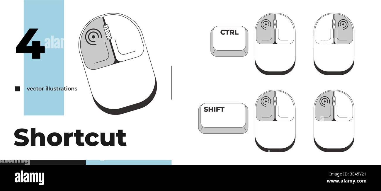 Mouse clicks and grayscale keyboard hotkey pack Stock Vector