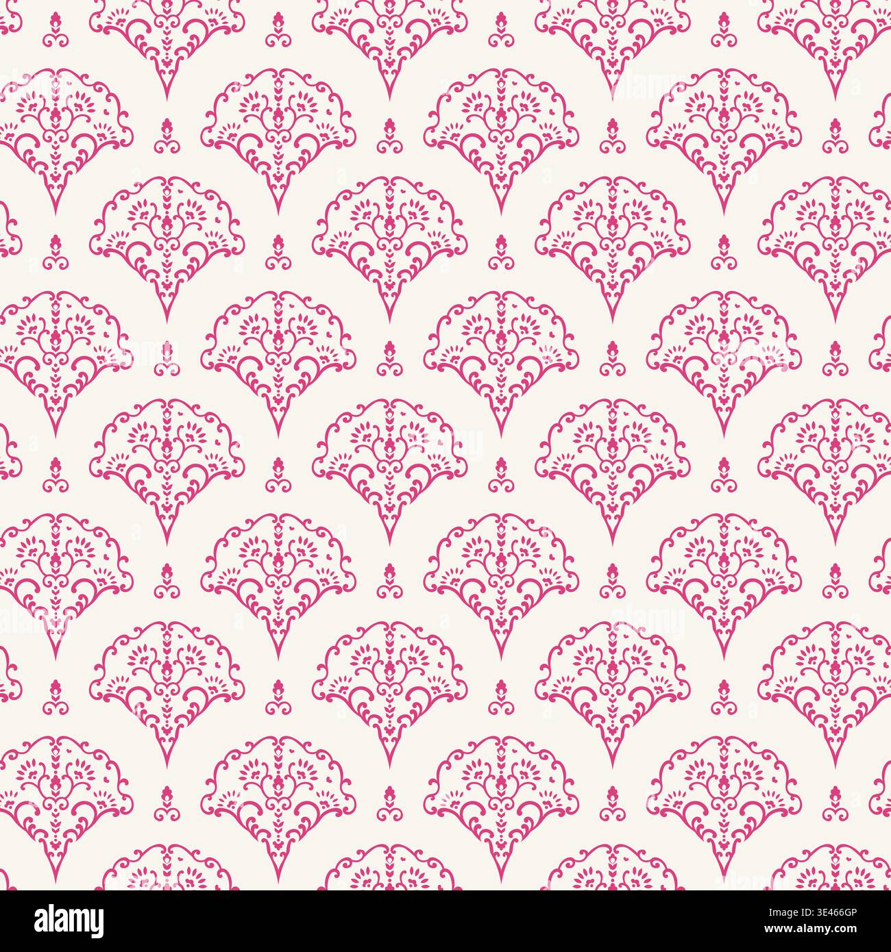 Raspberry Block Print Fan Motif Stock Vector
