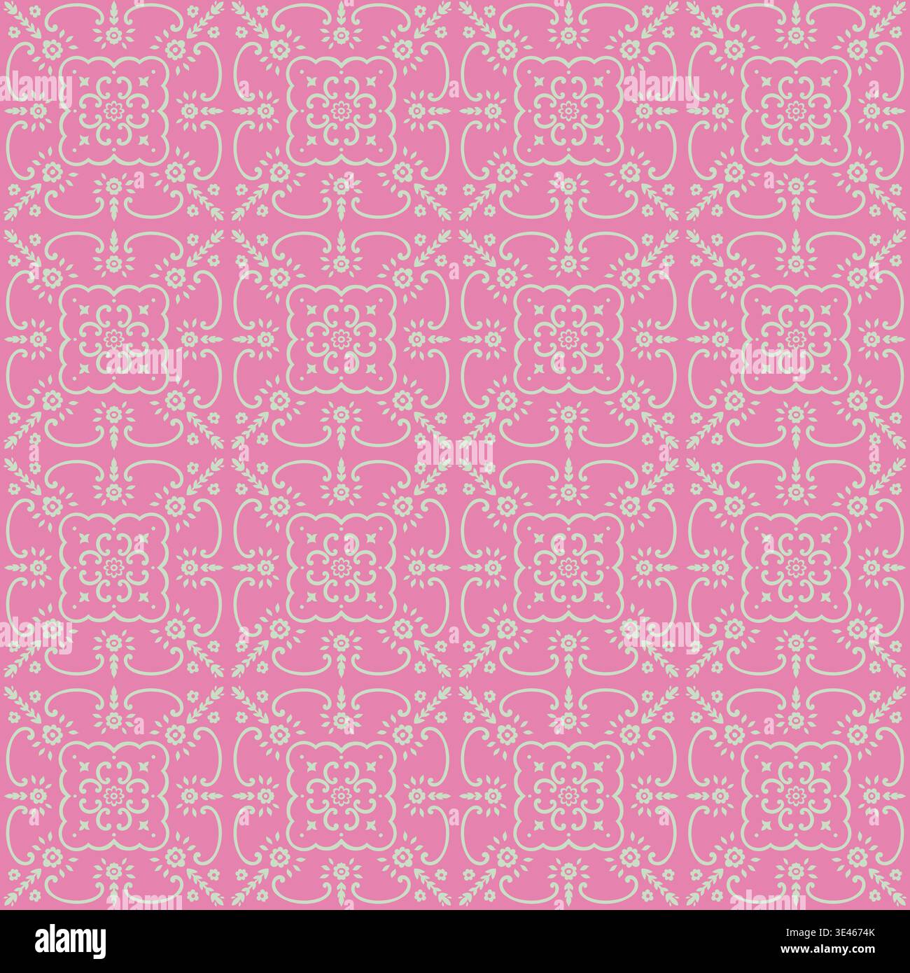 Bright Pink Ornate Square Tile Layout Stock Vector