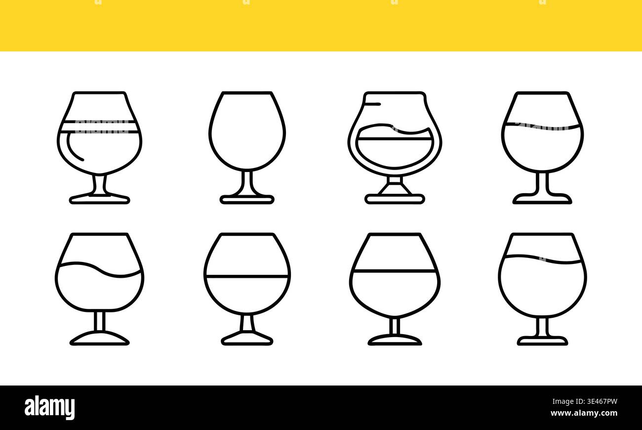 Glassware line art icon collection with minimal outline variations ...