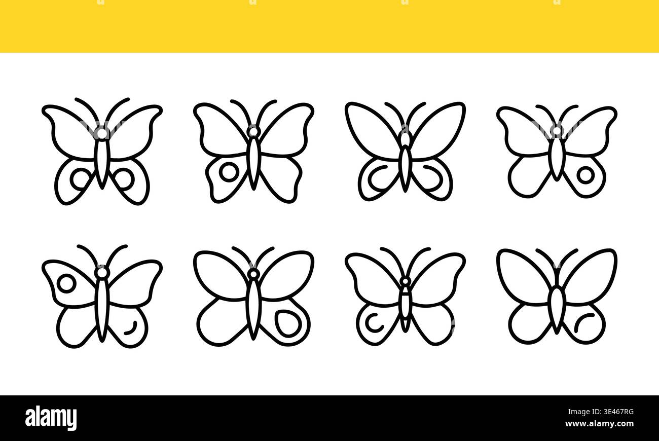 Butterfly line art icon collection with minimal outline variations ...