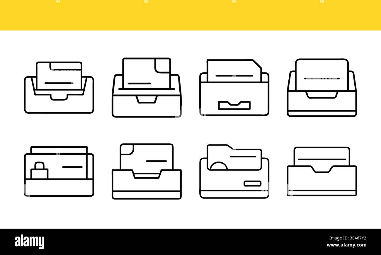 File organizer line art icon collection with minimal outline variations ...