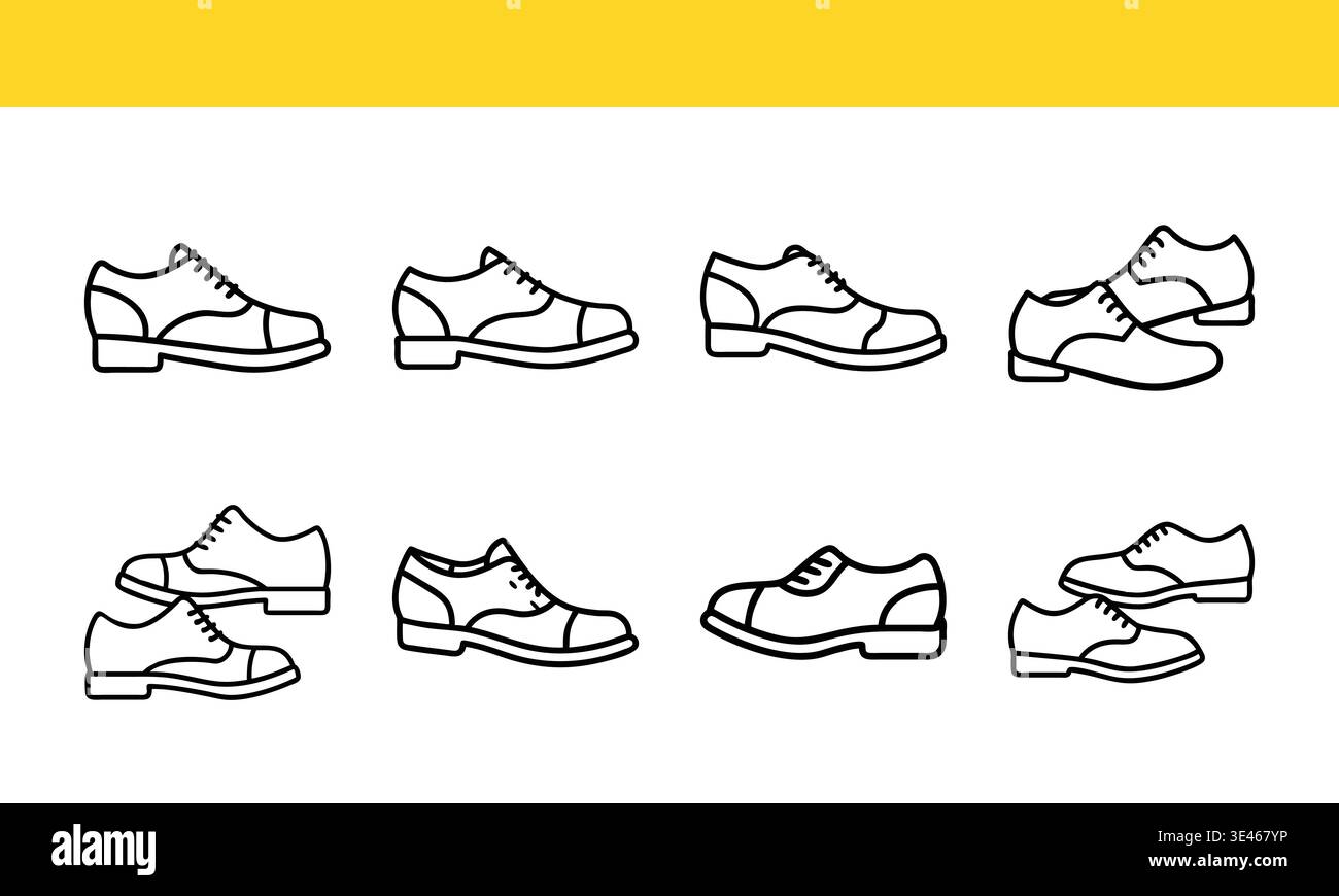 Dress shoe line art icon collection with minimal outline variations ...