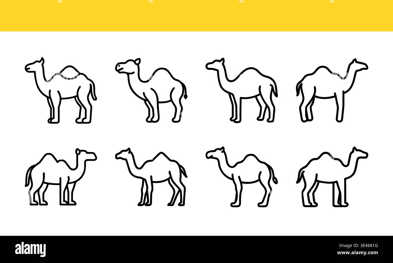 Camel line art icon collection with minimal outline variations Stock ...