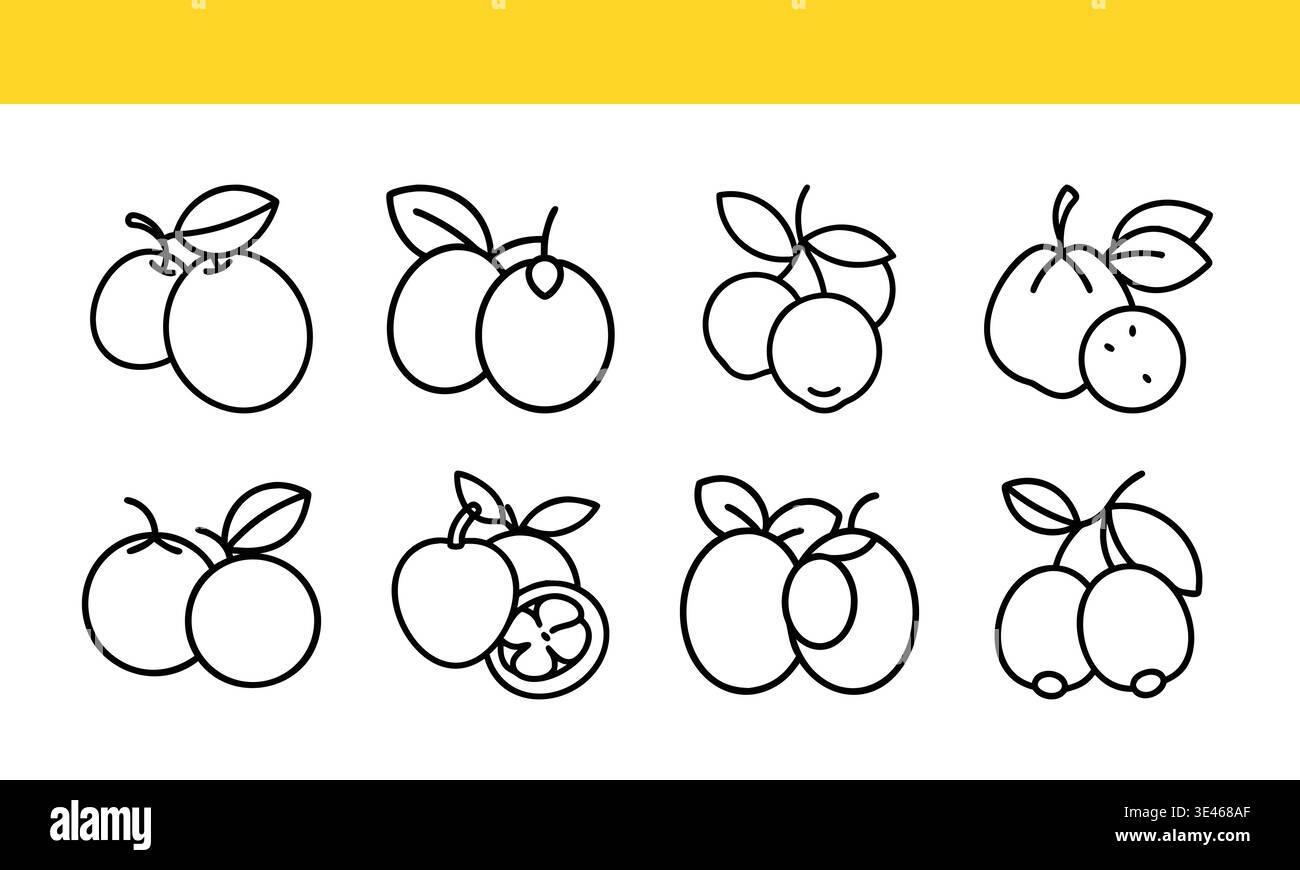 Citrus fruit line art icon collection with minimal outline variations. Stock Vector