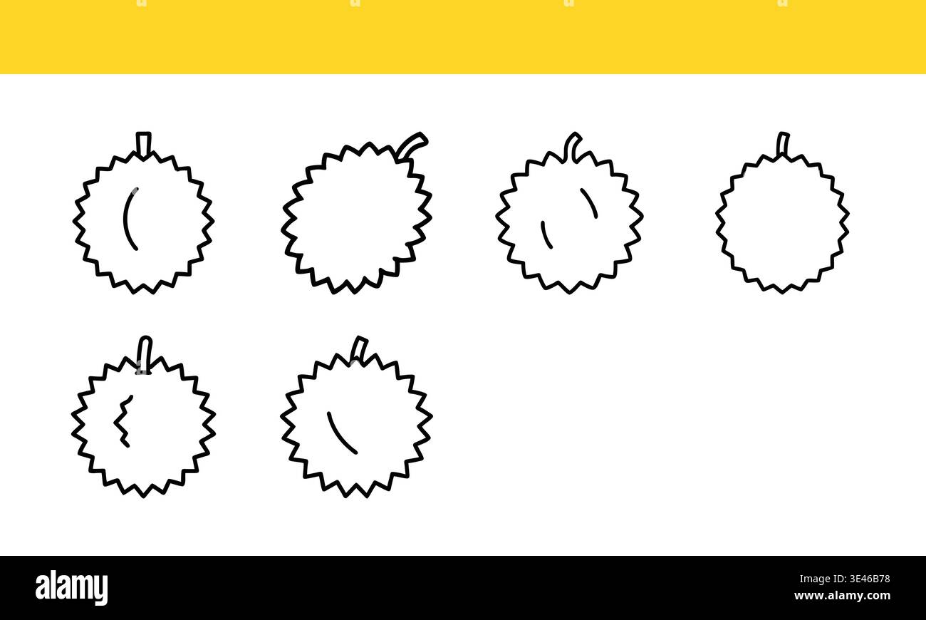 Durian fruit line icon collection in different outline variations. Stock Vector