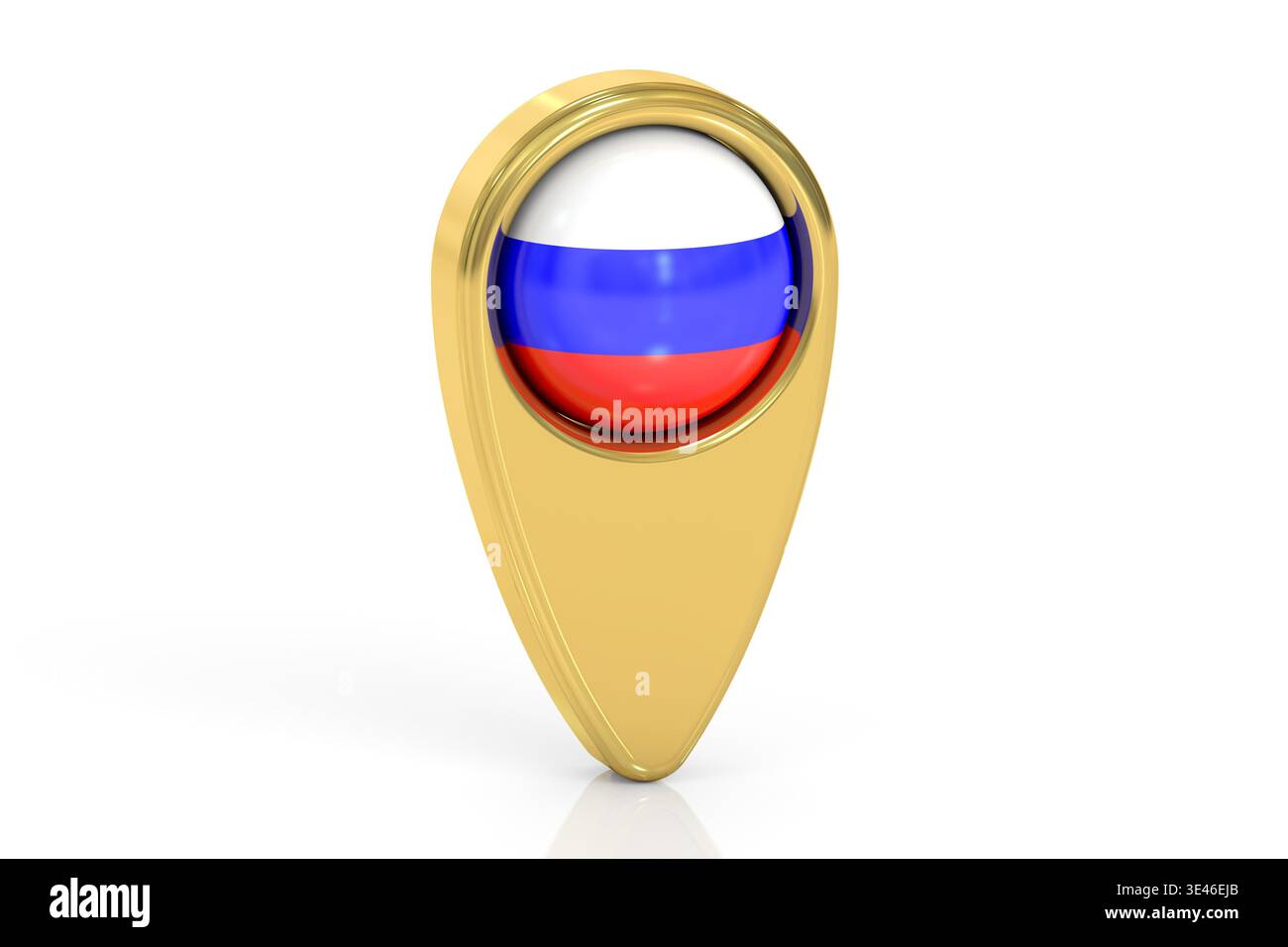 map pointer with flag of Russia, 3D rendering isolated on white background Stock Photo