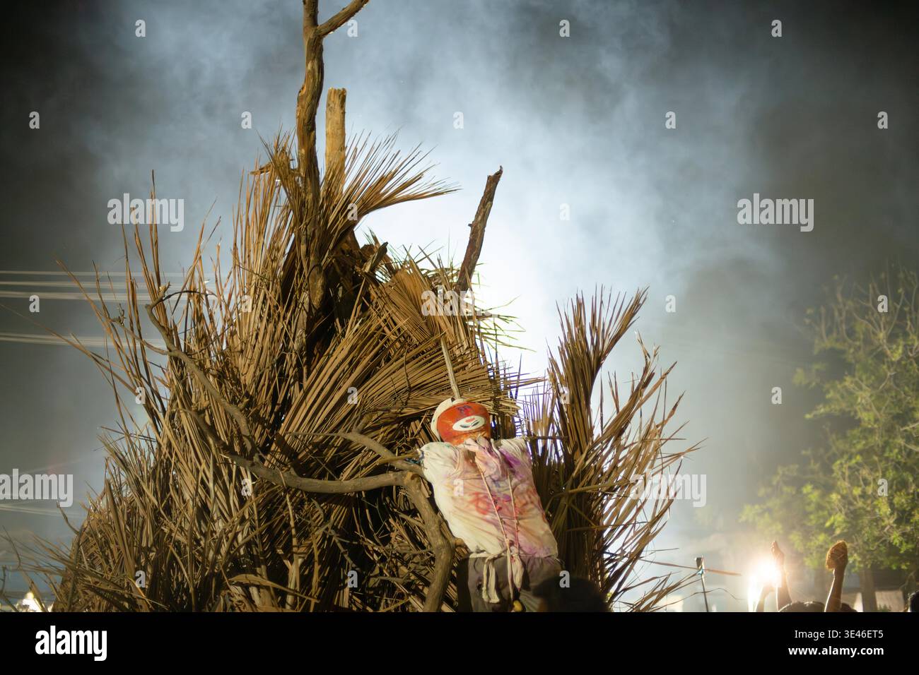 Holika Dahan, ritual bonfire, evening before the holi festival in India ...