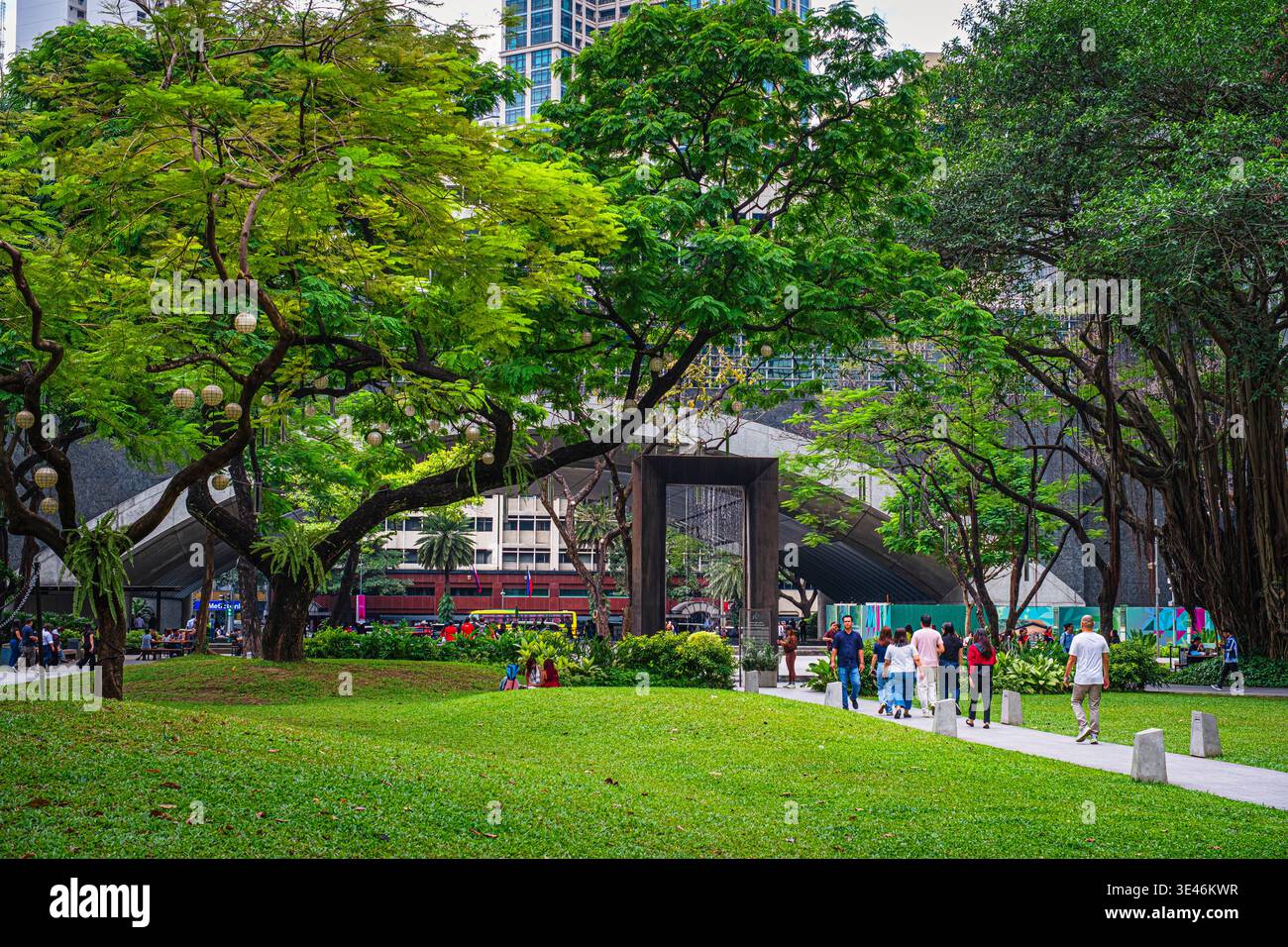 Philippines, Luzon Island, Manila, Makati business district, Ayala Triangle Gardens landscaped urban park Stock Photo