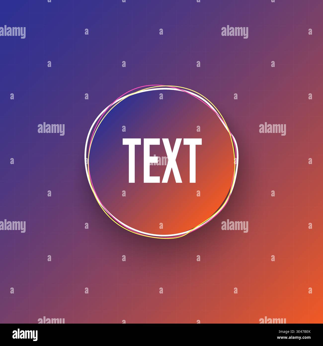 Vibrant purple to orange gradient background featuring a central circular text frame with a thin grid overlay Stock Vector