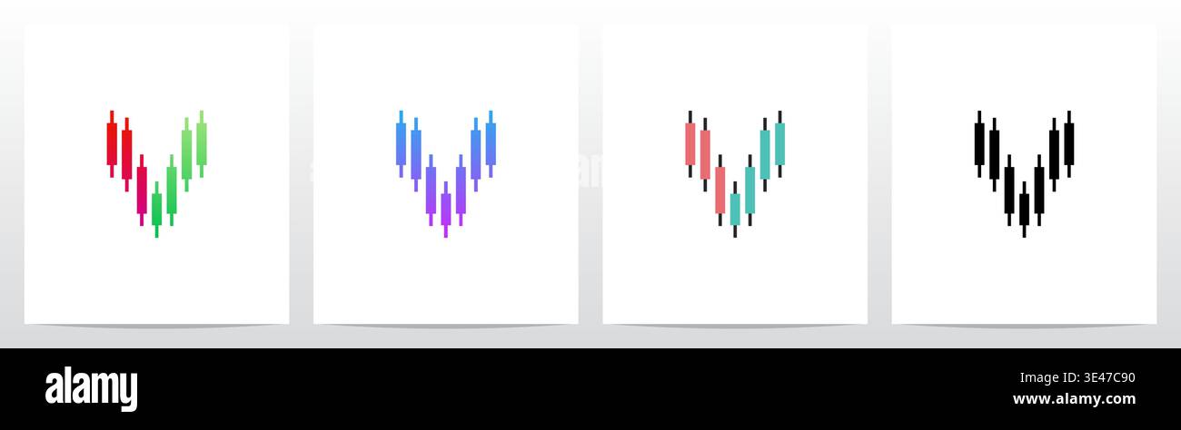 Candlestick Pattern Market Trading Letter Initial Logo Design V Stock Vector