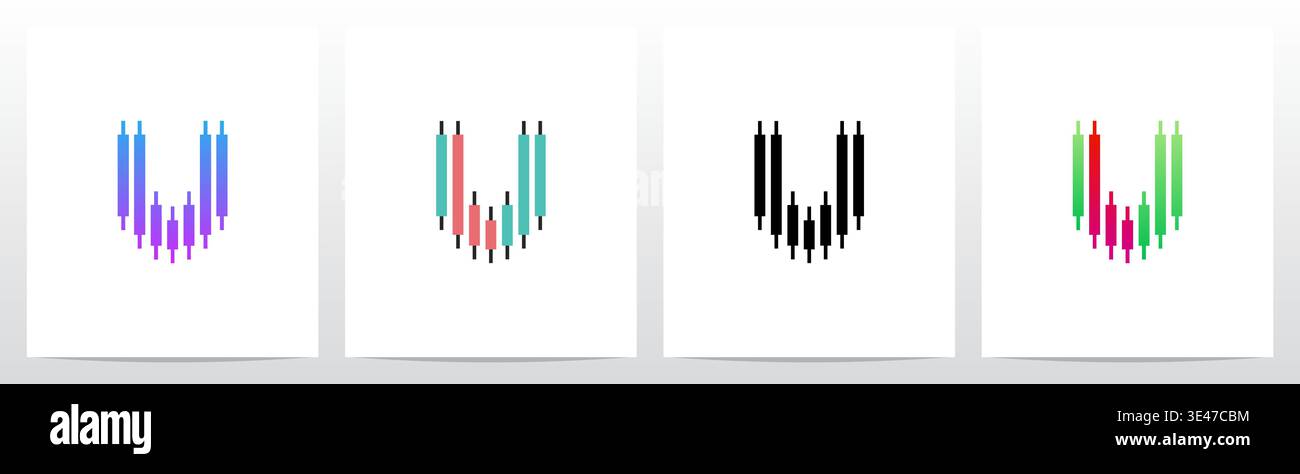 Candlestick Pattern Market Trading Letter Initial Logo Design U Stock Vector