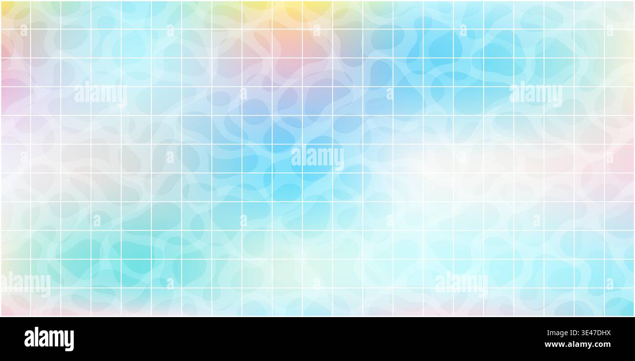 Blue pool tile mosaic pattern with water reflection and pastel gradient creating a soft swimming pool background Stock Vector