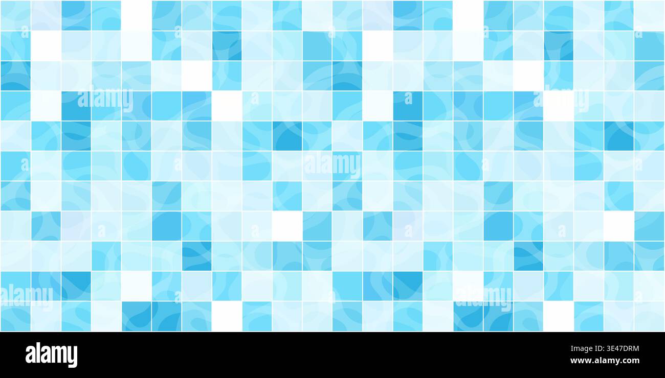 Blue mosaic square pool tiles with water reflection light pattern creating a fresh geometric background Stock Vector