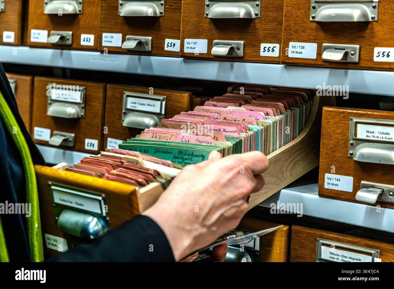 The index cards in the music card collection at the German National Library in Leipzig are original, one-off items with no digital copies. Leipzig, Saxony, Germany Stock Photo