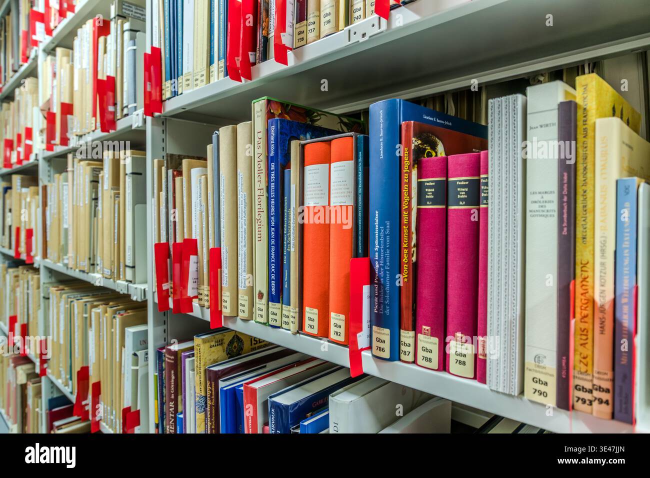 Bookshelves at the German National Library in Leipzig, Saxony, Germany Stock Photo