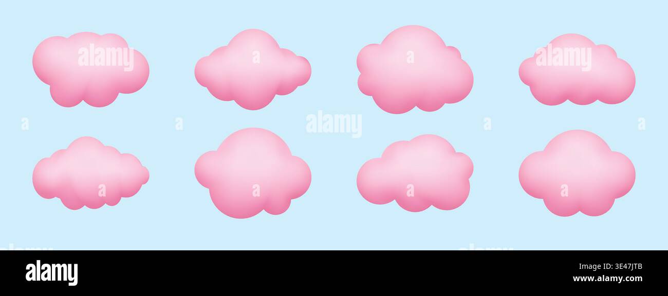 Soft pink cute clouds. Icon set. Stock Vector