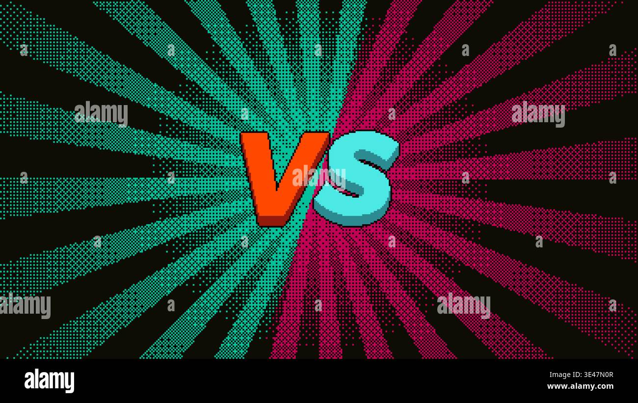 Retro pixel versus screen with radial burst Stock Vector
