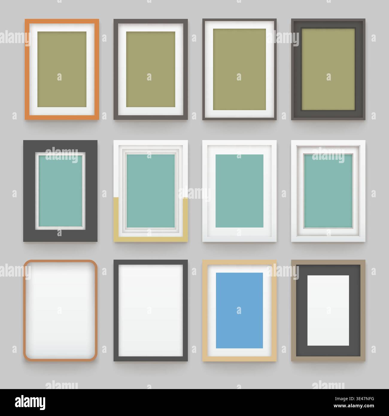 various photo frames in set on grey Stock Vector