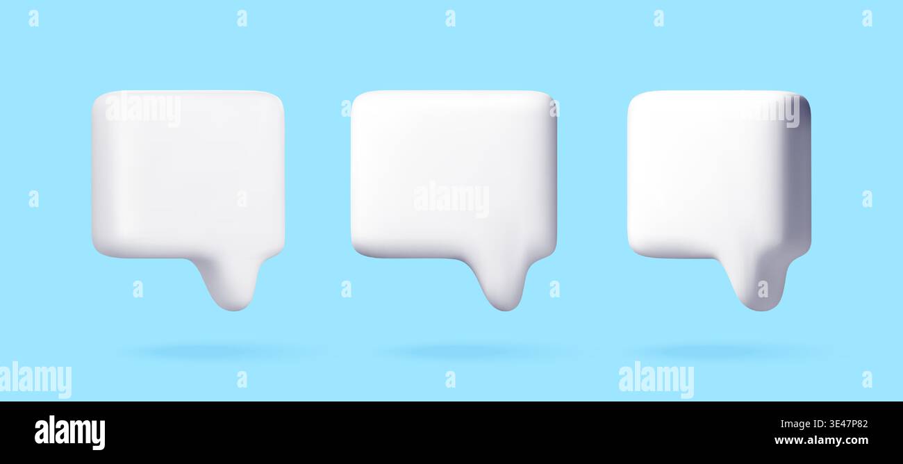 3D Three white speech bubbles on light blue Stock Vector