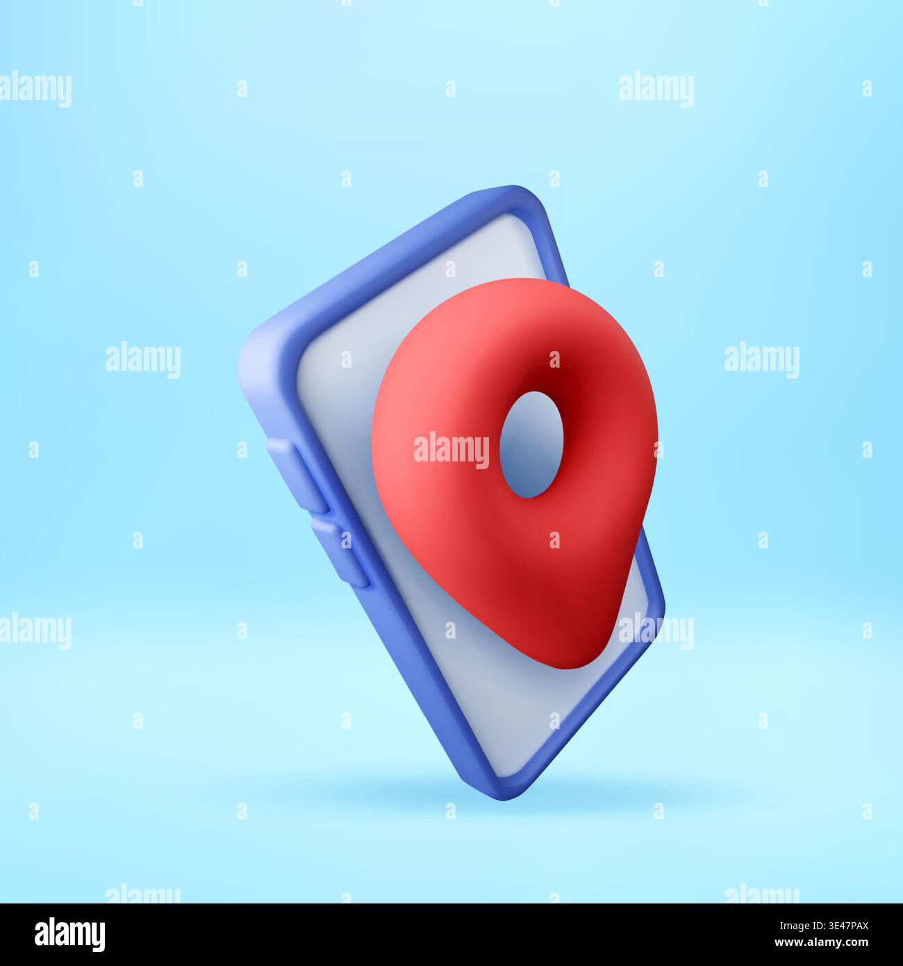 3D Red pin on smartphone screen. Stock Vector