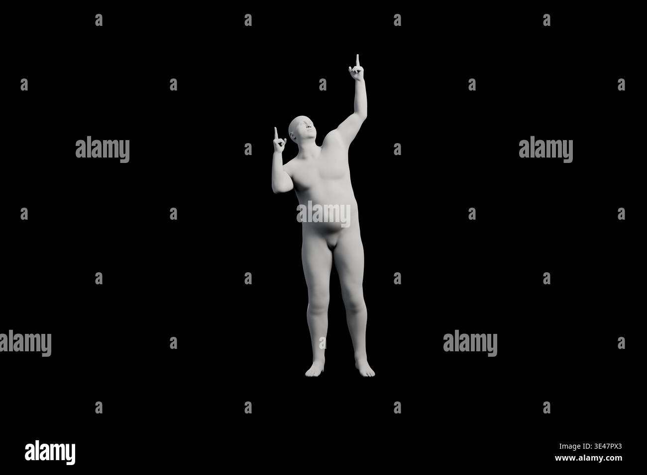 3D Fat Man pointing Front View Matte Black Black Stock Photo