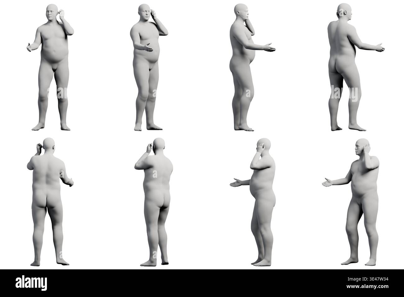 3D Fat Man posing 8-View Matte Black White Stock Photo - Alamy