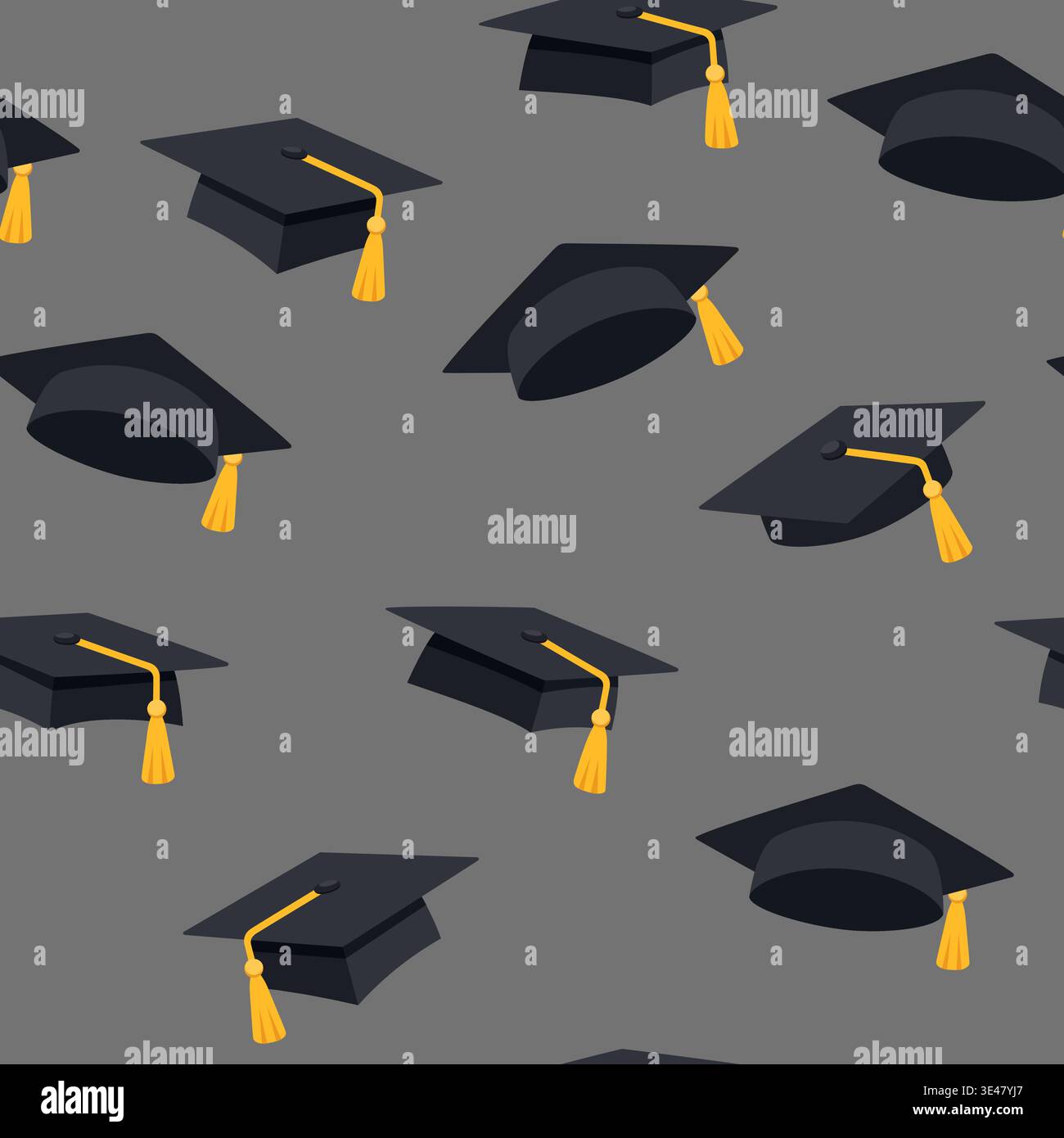 Black Graduation Caps Seamless Pattern Background Stock Vector