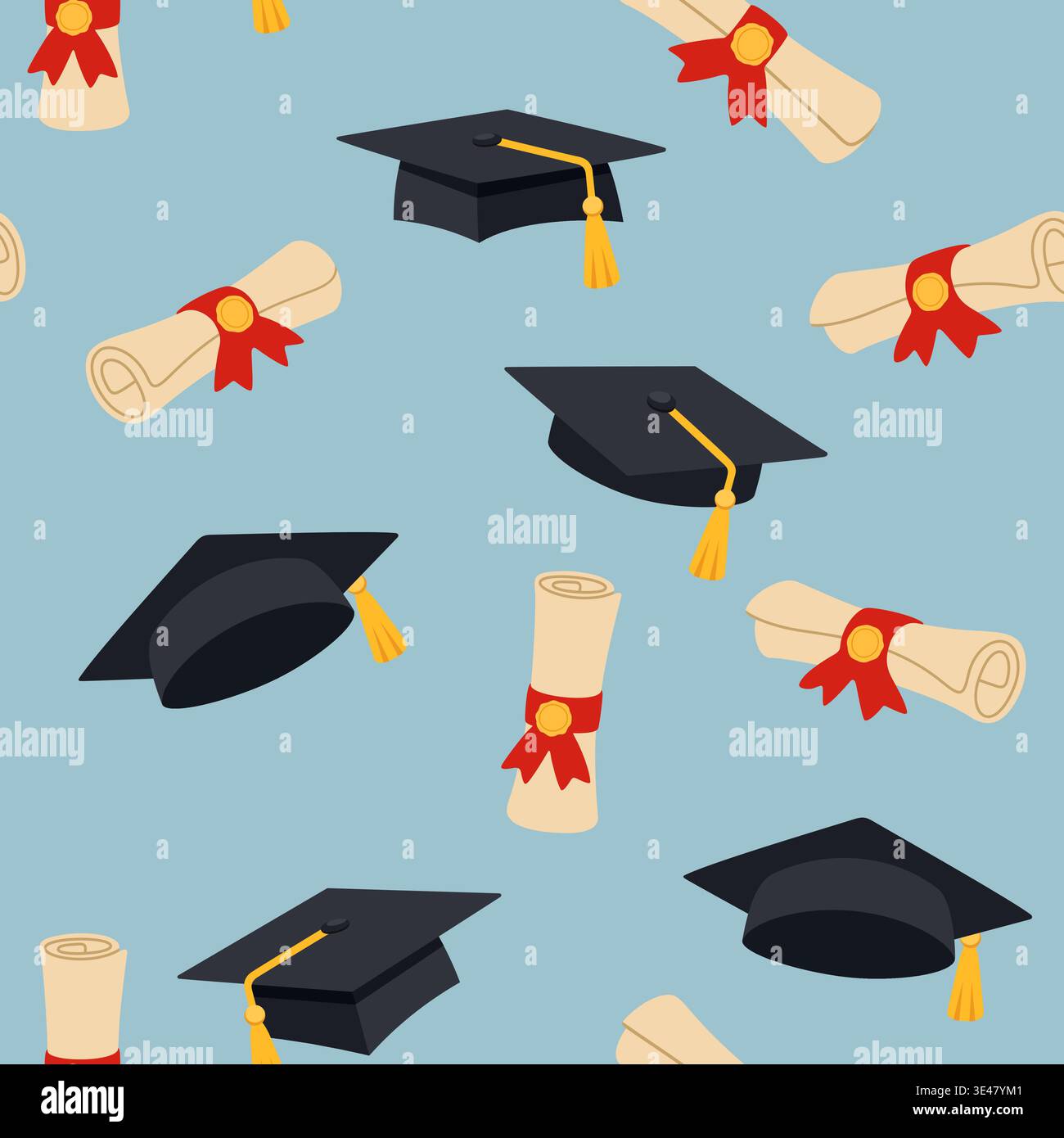 Graduation Caps And Diplomas Seamless Pattern Stock Vector