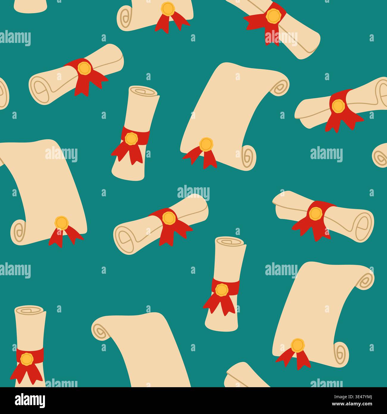 Academic Diplomas Scrolls Seamless Pattern Background Stock Vector