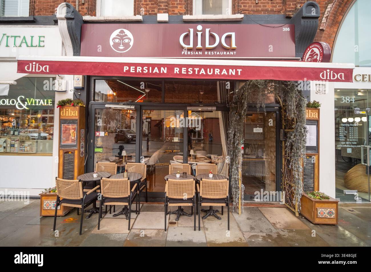 LONDON - FEBRUARY 6, 2026: Diba Persian Restaurant on King's Road Chelsea Stock Photo