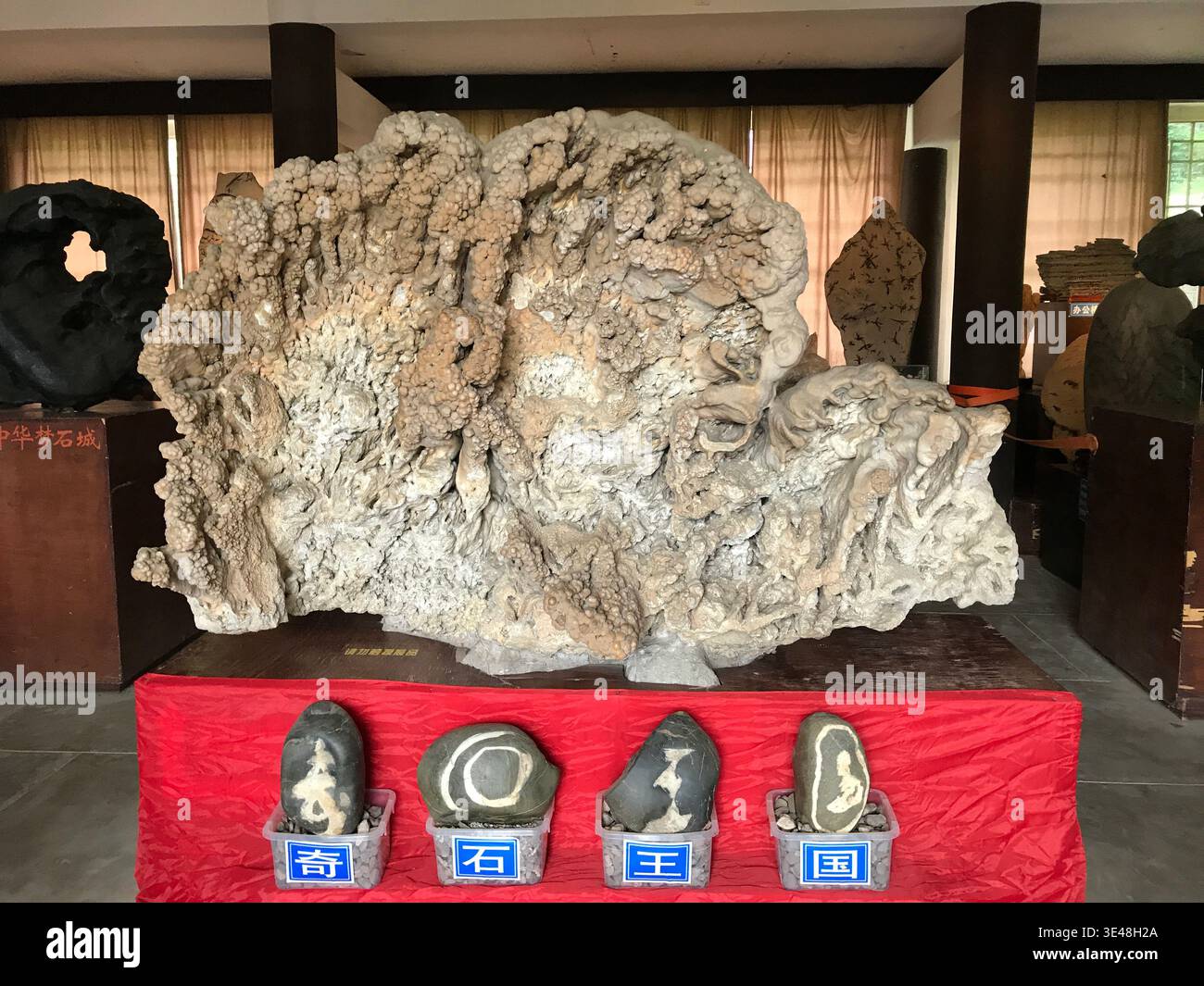 Large Ornate Gongshi Scholar’s Rock on Display with Smaller Viewing ...