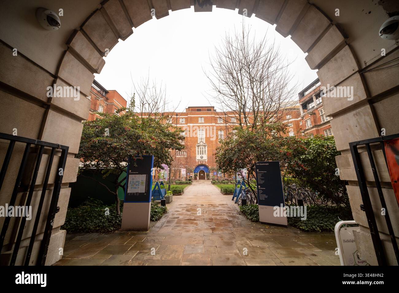 LONDON - FEBRUARY 11, 2026: Imperial College Union through archway Beit Quadrangle Prince Consort Road South Kensington Stock Photo