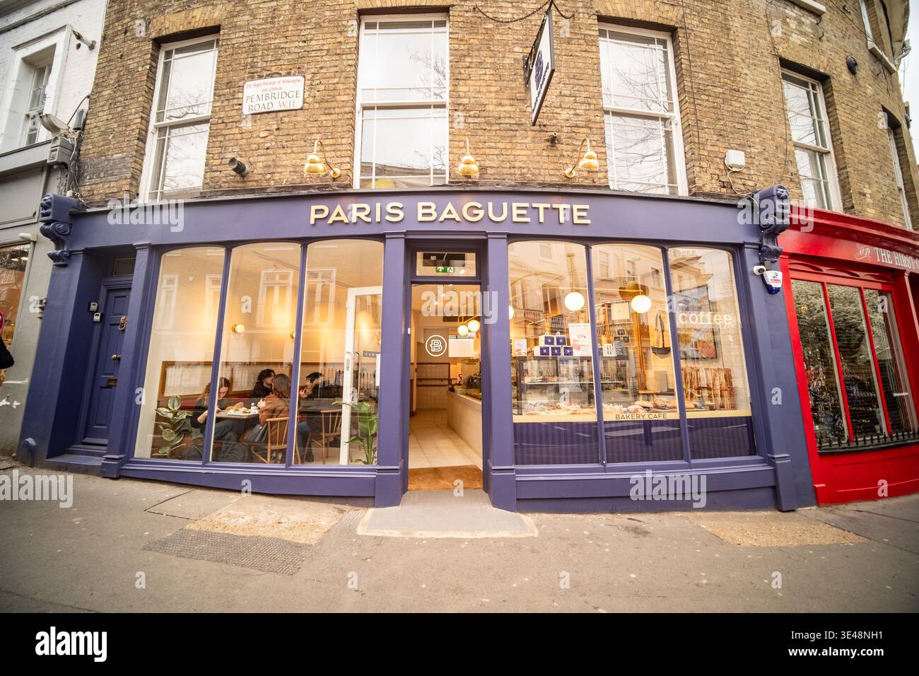 LONDON - FEBRUARY 26, 2026: Paris Baguette French bakery cafe on corner of Portobello Road and Pembridge Road Notting Hill Stock Photo