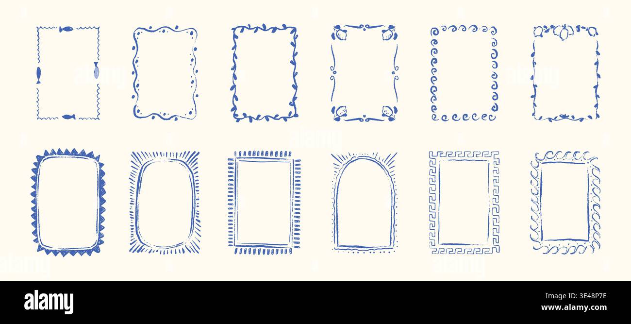 Shape Rectangle Key Frame Set of hand drawn crayon Mediterranean frames in ancient, vintage style ...