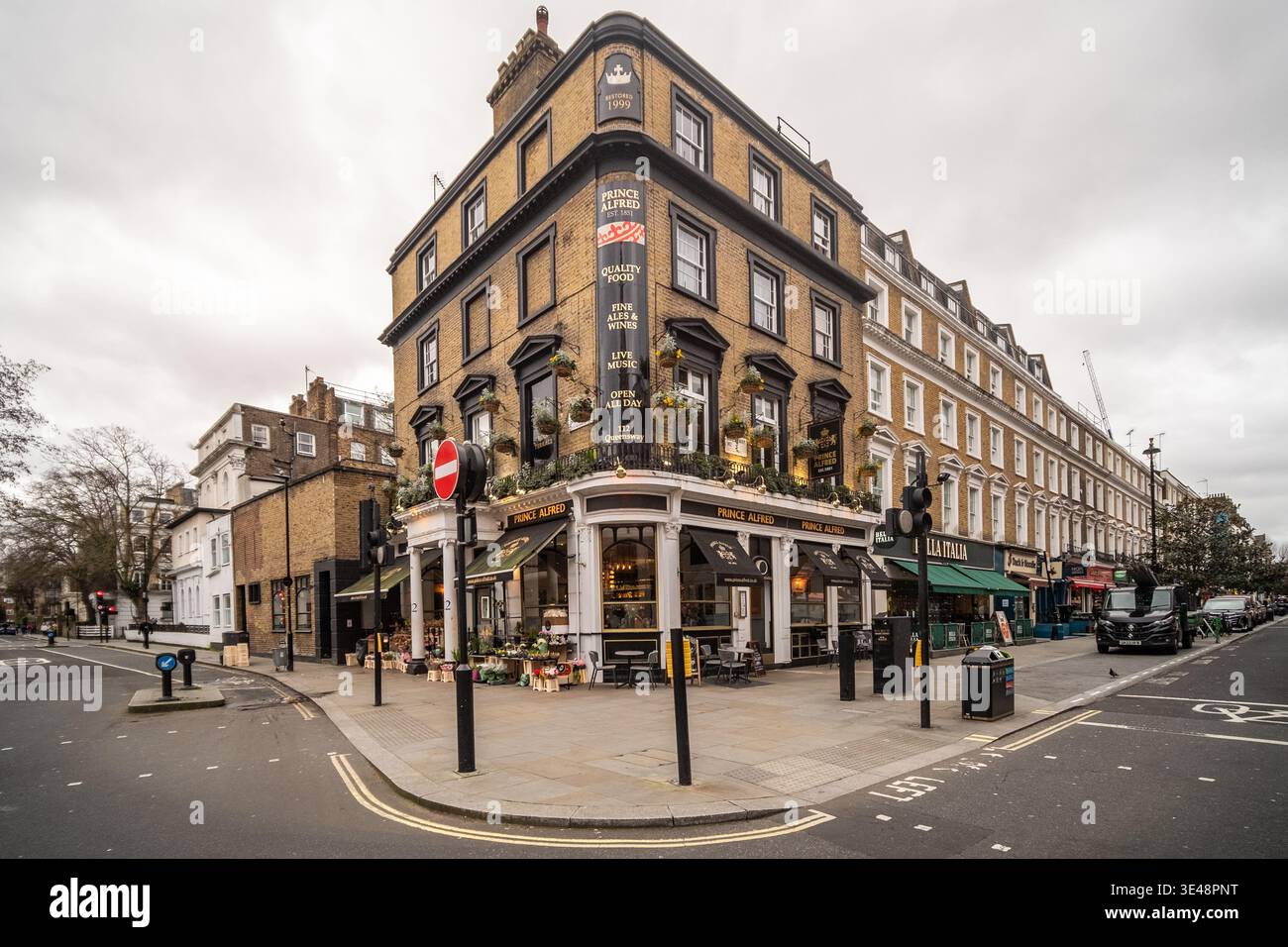 LONDON - FEBRUARY 26, 2026: Prince Alfred historic corner pub established 1851 on Queensway Bayswater Stock Photo