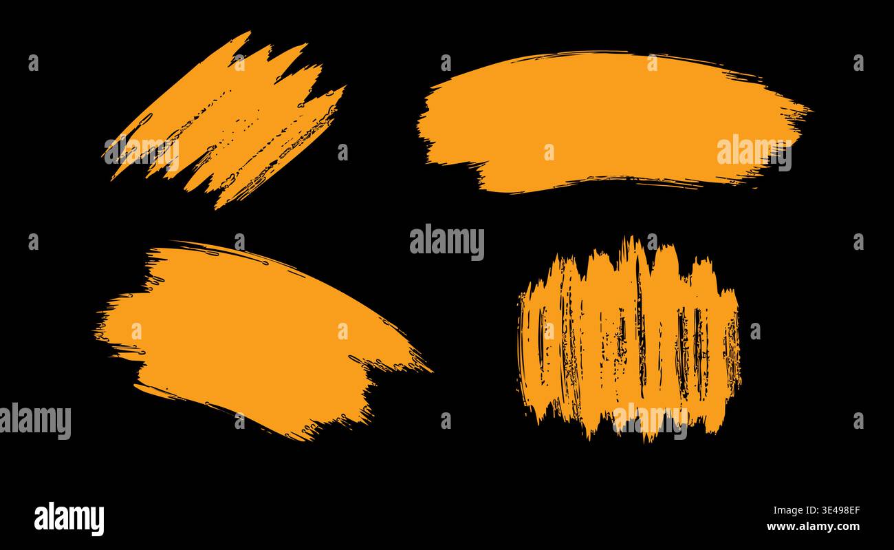 Modern graphic design featuring diverse orange paintbrush strokes as creative artistic vector elements. Stock Vector