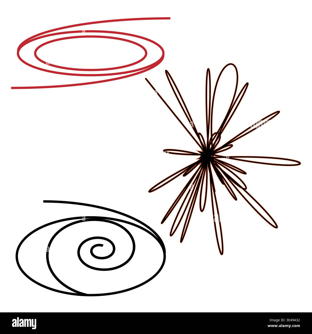 Abstract spiral collection. Creative line illustration. Dynamic starburst Vector. Artistic scribble elements. Stock Vector